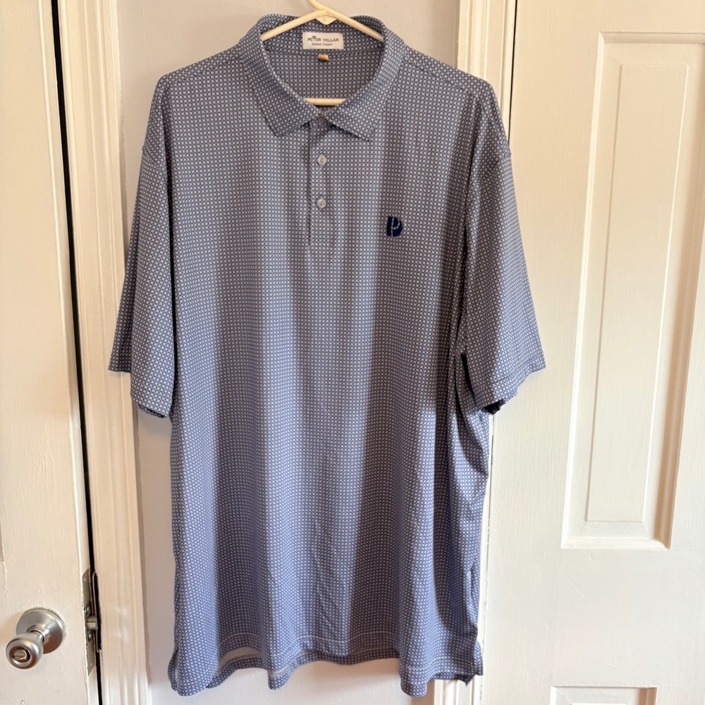 Peter Millar Mens XXL Polo Shirt Blue Geometric Summer Comfort MS19EK15S